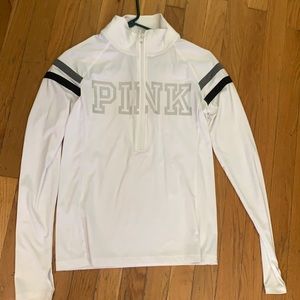 Victoria’s Secret pink white grey black stripe athletic half zip ultimate top